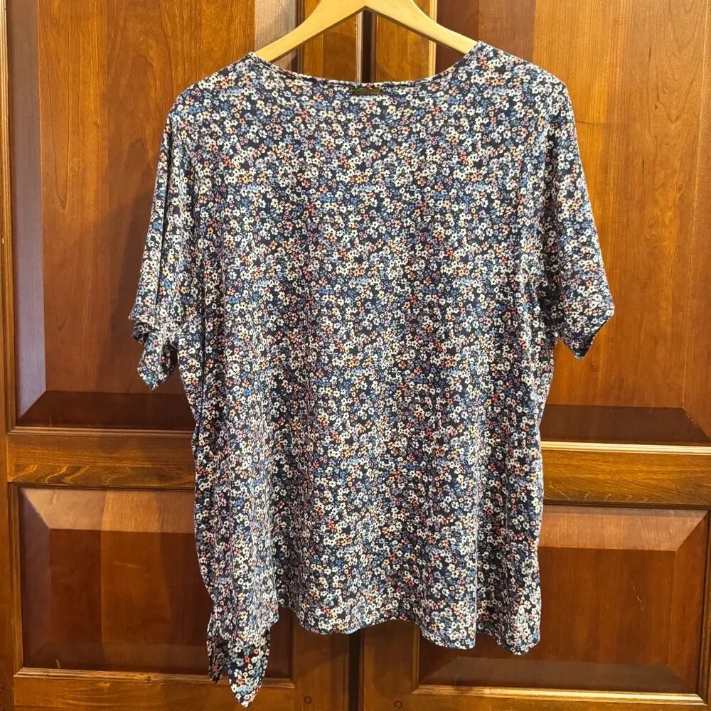 Michael Kors Navy Floral Side Tie Top Cotton Modal Plus Size 2X